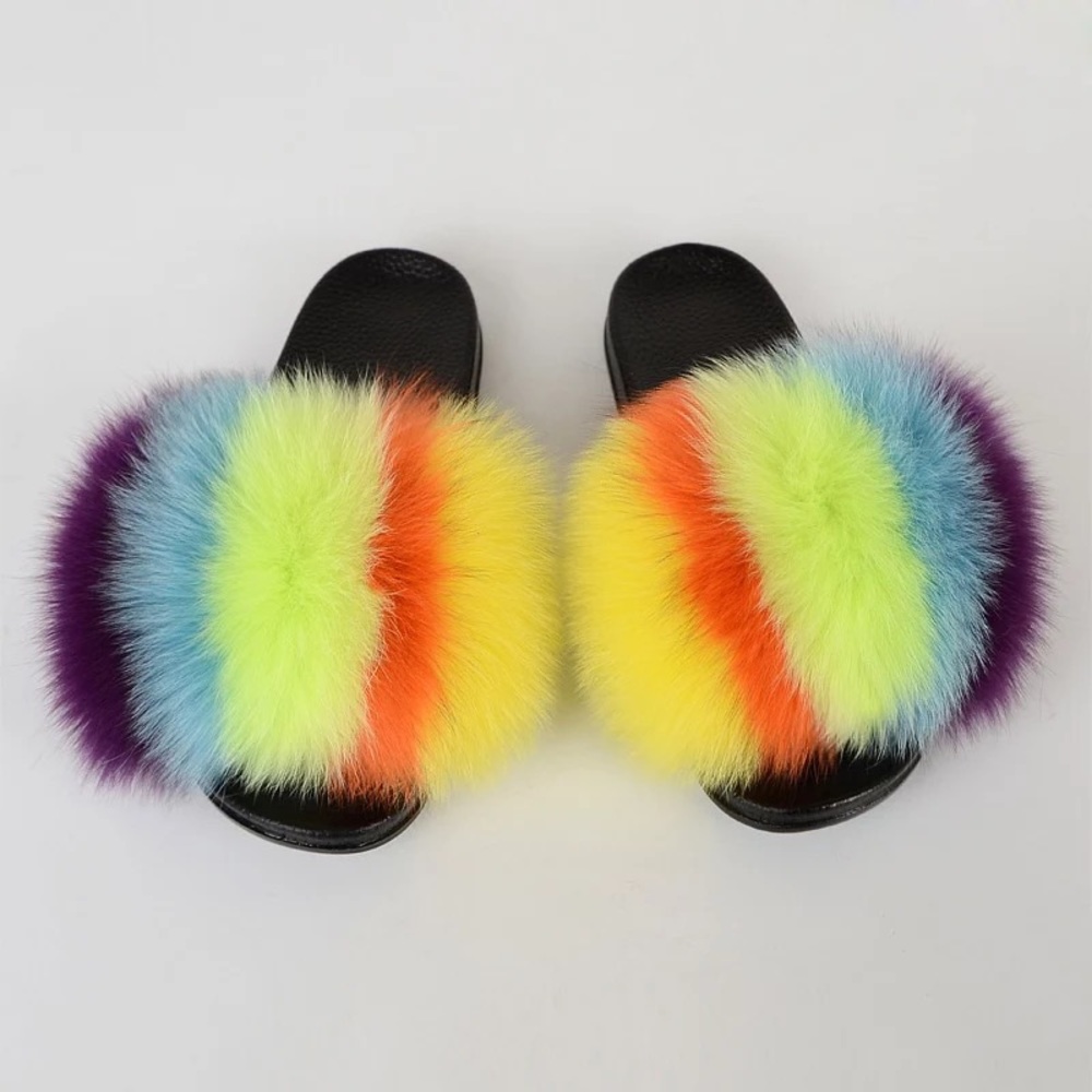 Hot Pink fox fur slides